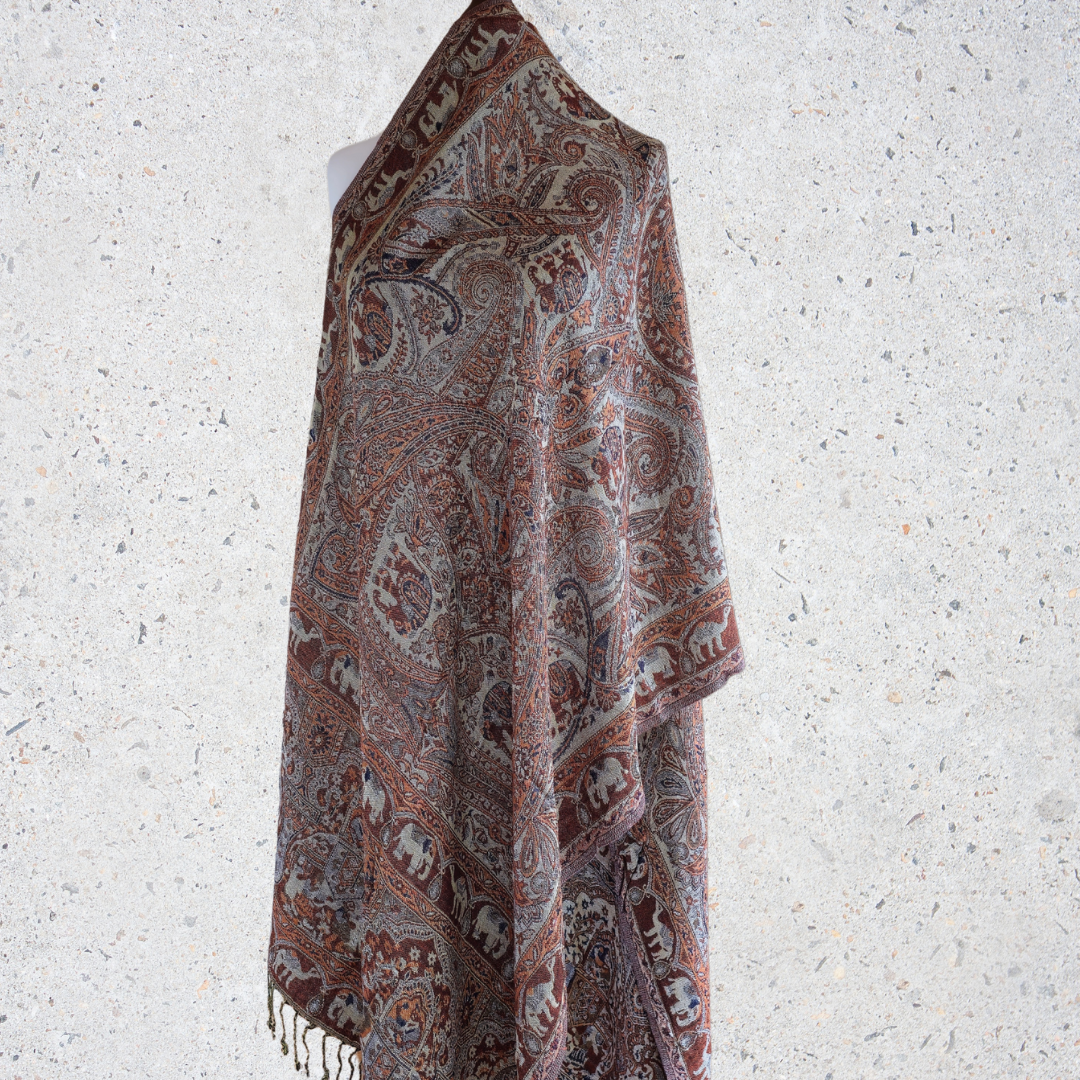 Elegant Brown Designer Scarf/Shawl with Elephant & Camel Work