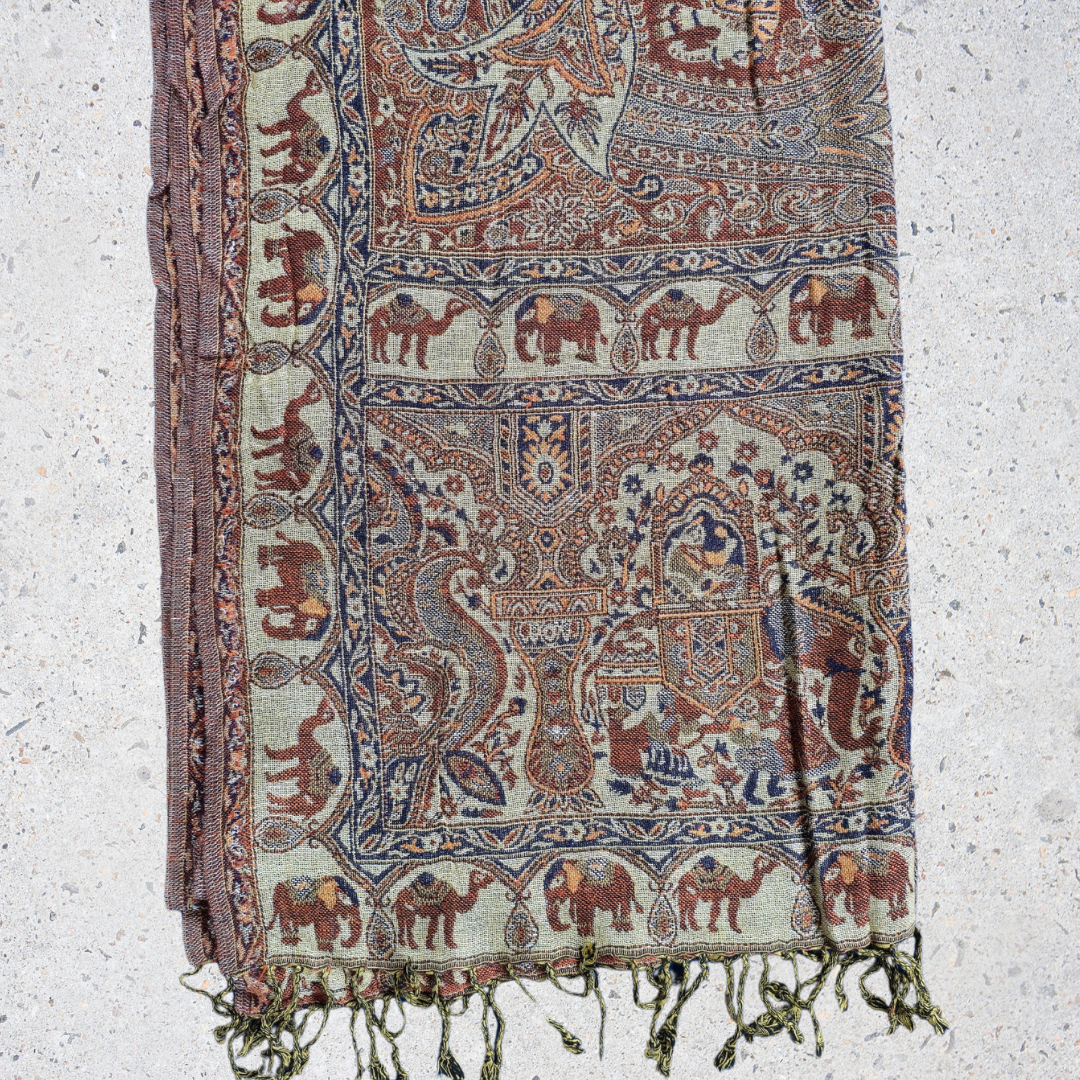 Elegant Brown Designer Scarf/Shawl with Elephant & Camel Work